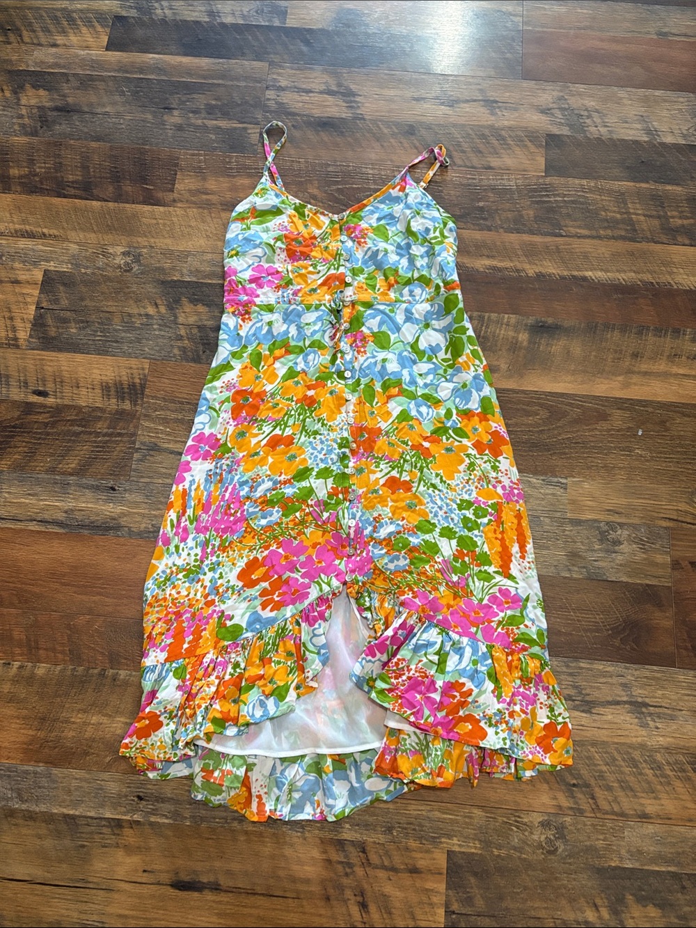 Rails "Frida" high-low ruffle button-front midi dress in the Day Garden floral